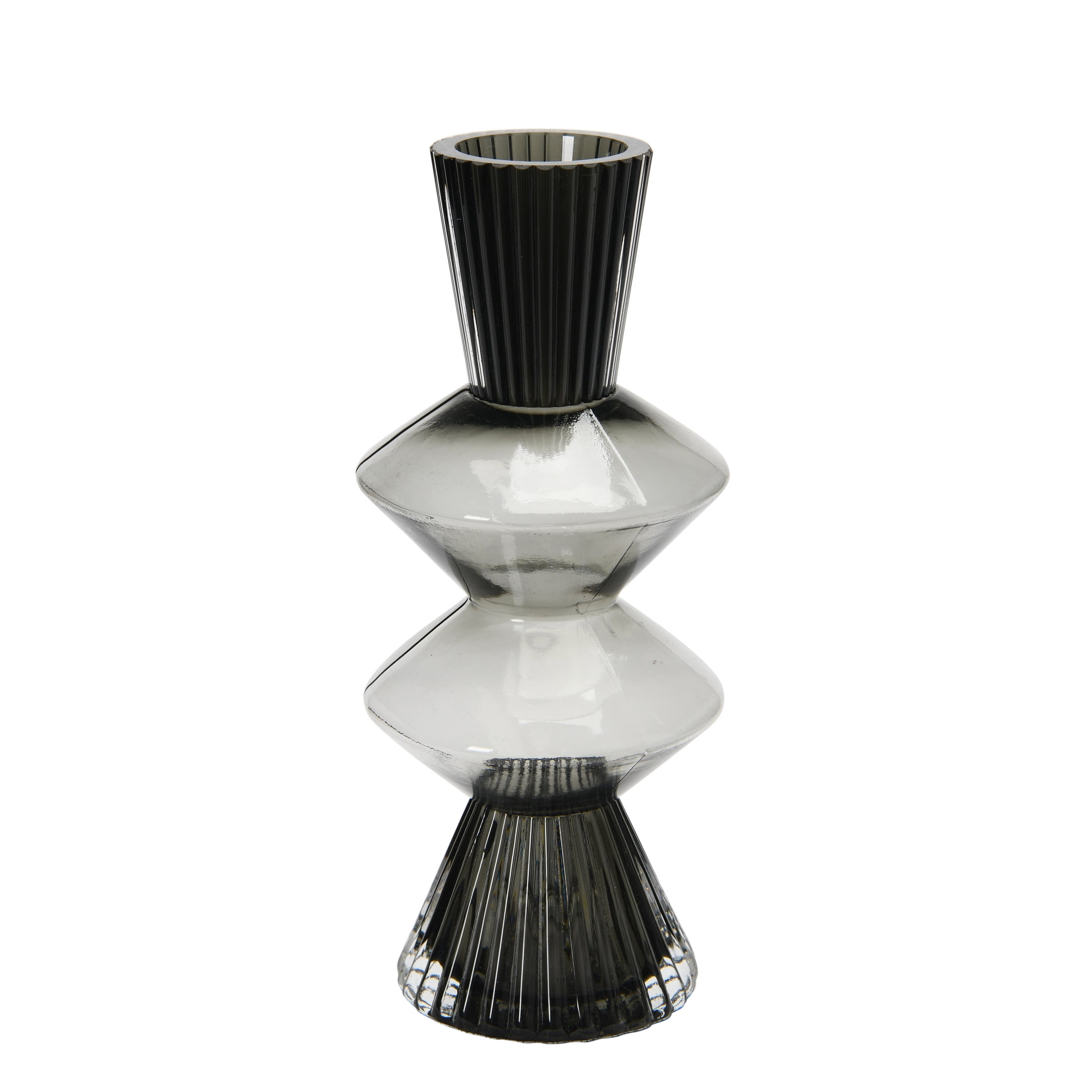 Elegant Fluted Glass Decorative Vase, 10" Smoke Finish
