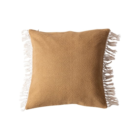 Bloomingville Soft Cotton Pillow with Fringe, Mustard