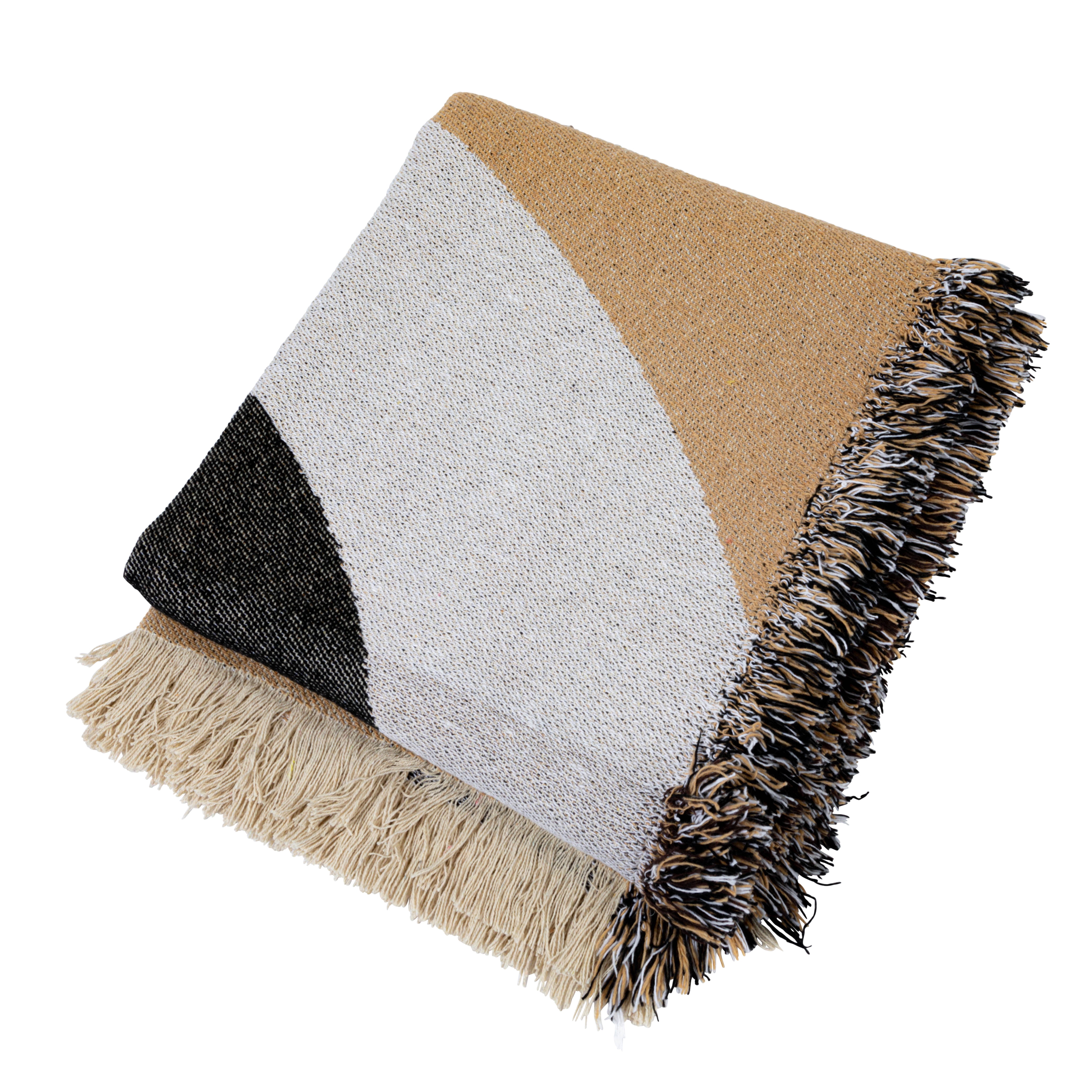 Abstract Geometric Multicolor Fringed Cotton Throw Blanket