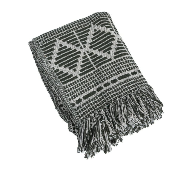 Bloomingville Soft Recycled Cotton Blend Throw with Diamond Pattern, Green and Beige