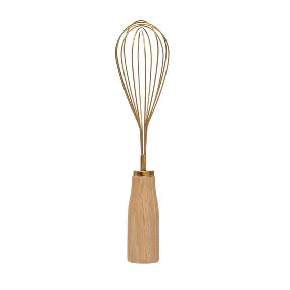 Bloomingville Standing Stainless Steel Whisk with Wood Handle, Gold Finish