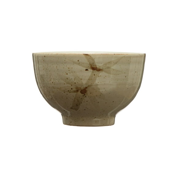 Bloomingville Stoneware Bowl with Hand-Painted Bamboo, Reactive Glaze