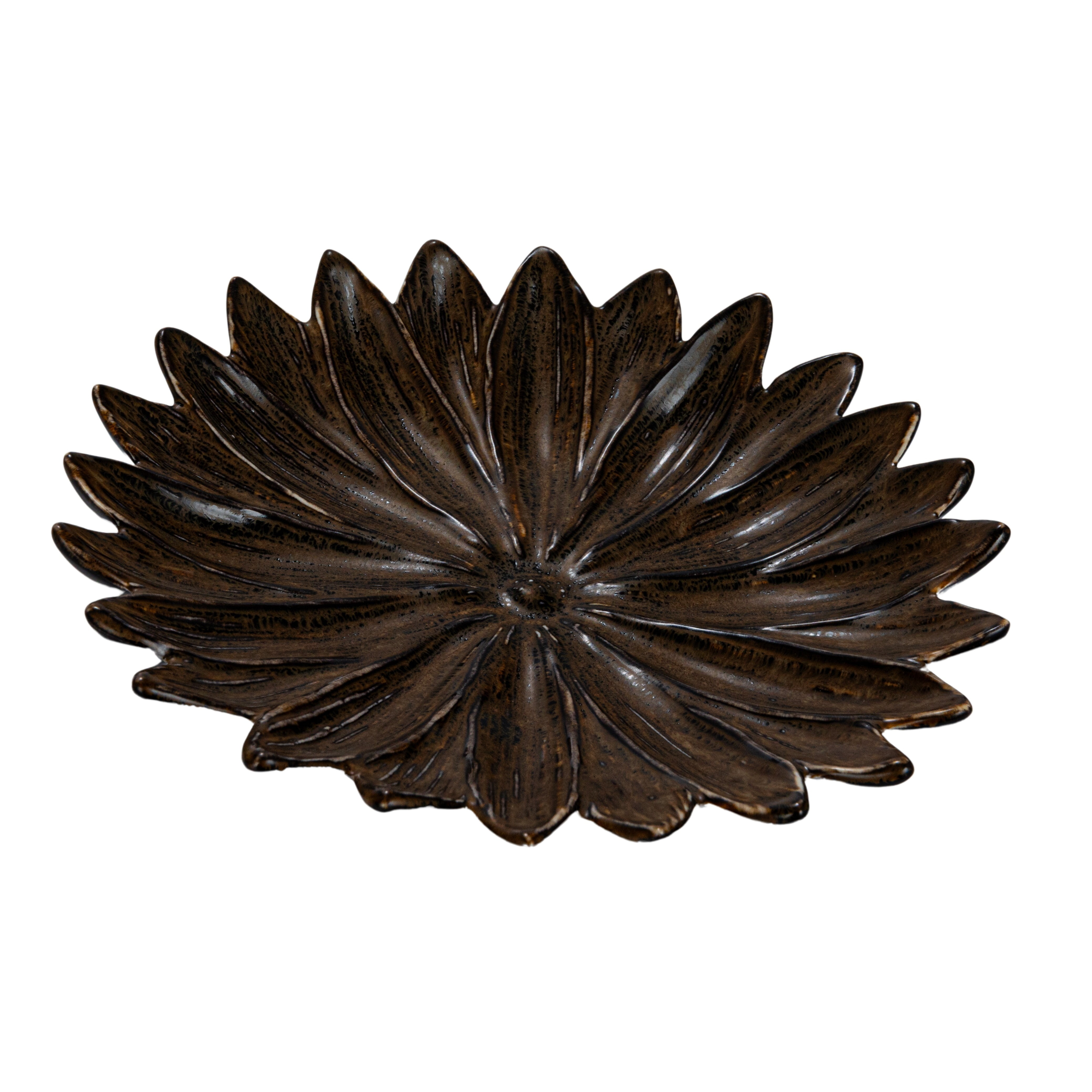 Handcrafted Brown Ceramic Flower-Shaped Salad and Dessert Plate
