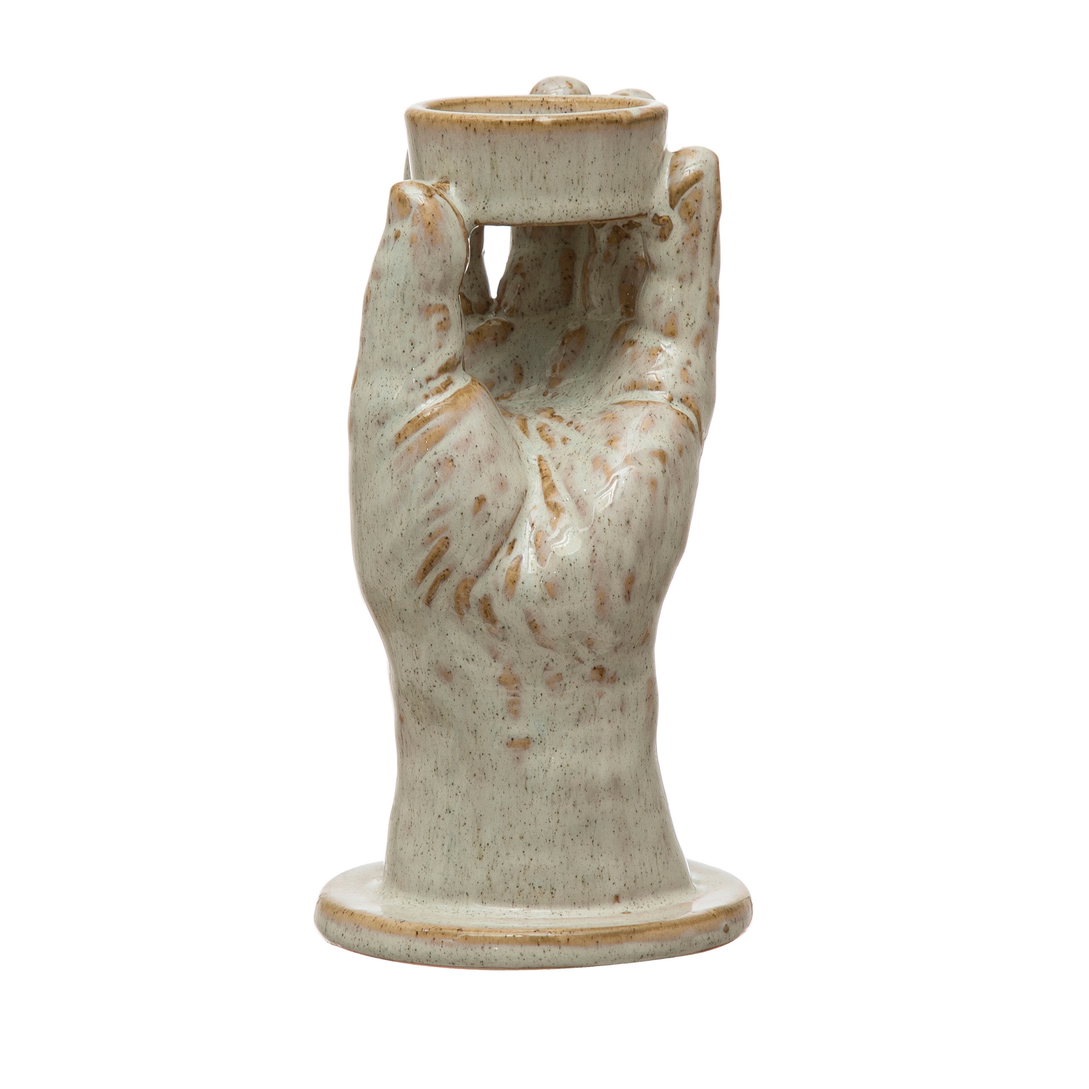 Cream Ceramic Hand Tealight Holder with Glaze Finish