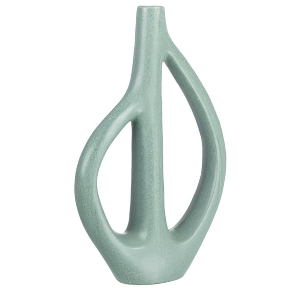 Bloomingville Stoneware Sculptural Vase with Teardrop Handles, Matte Green