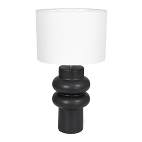 Bloomingville Stoneware Table Lamp with Linen Shade, Swivel Neck and Inline Switch, Black