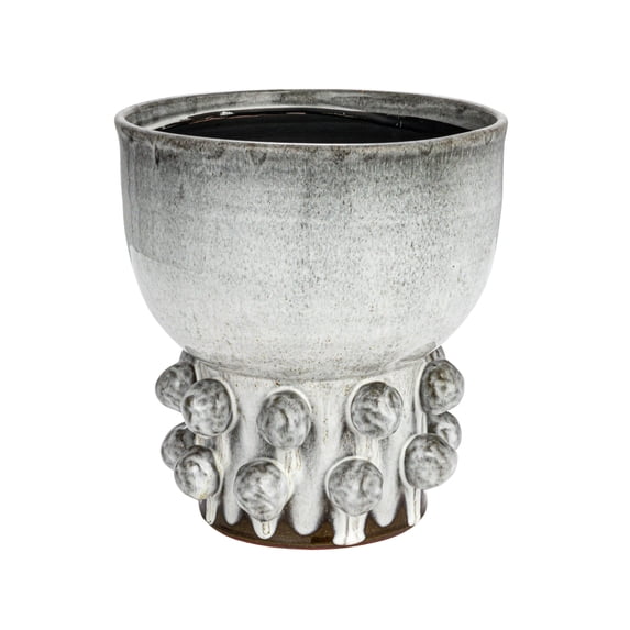 Bloomingville Terra-cotta Footed Vase with Raised Dots with Reactive Glaze, White