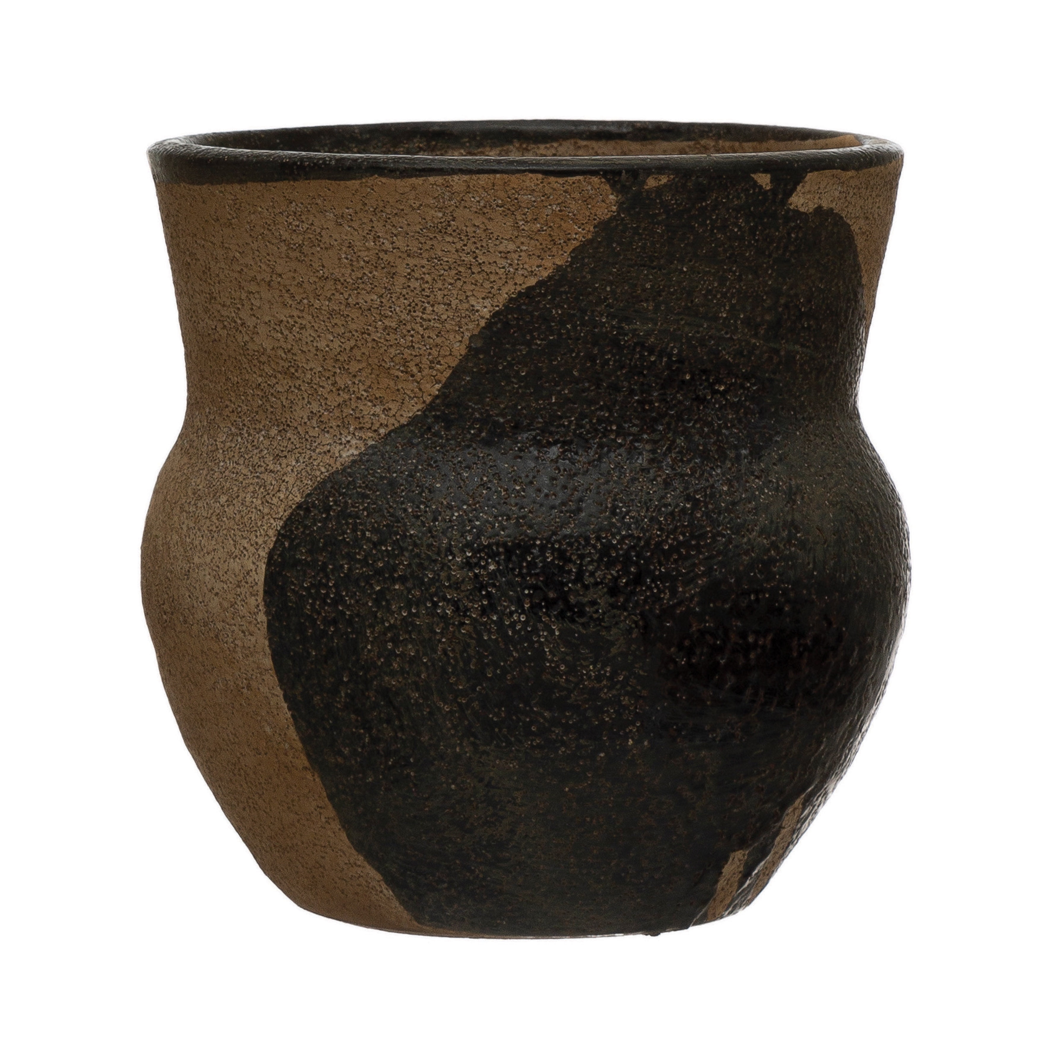 Bloomingville Terra-cotta Planter with Design, Brown & Black (Holds 4" Pot)