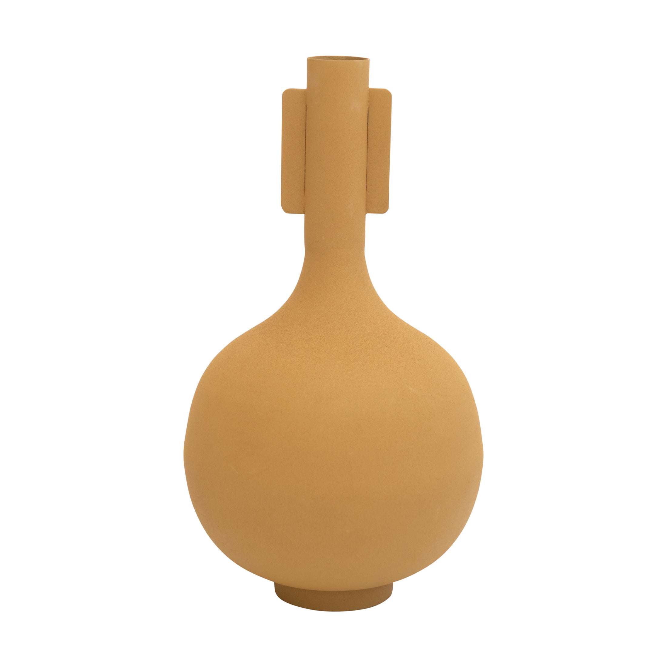 Matte Mustard Textured Metal Decorative Vase