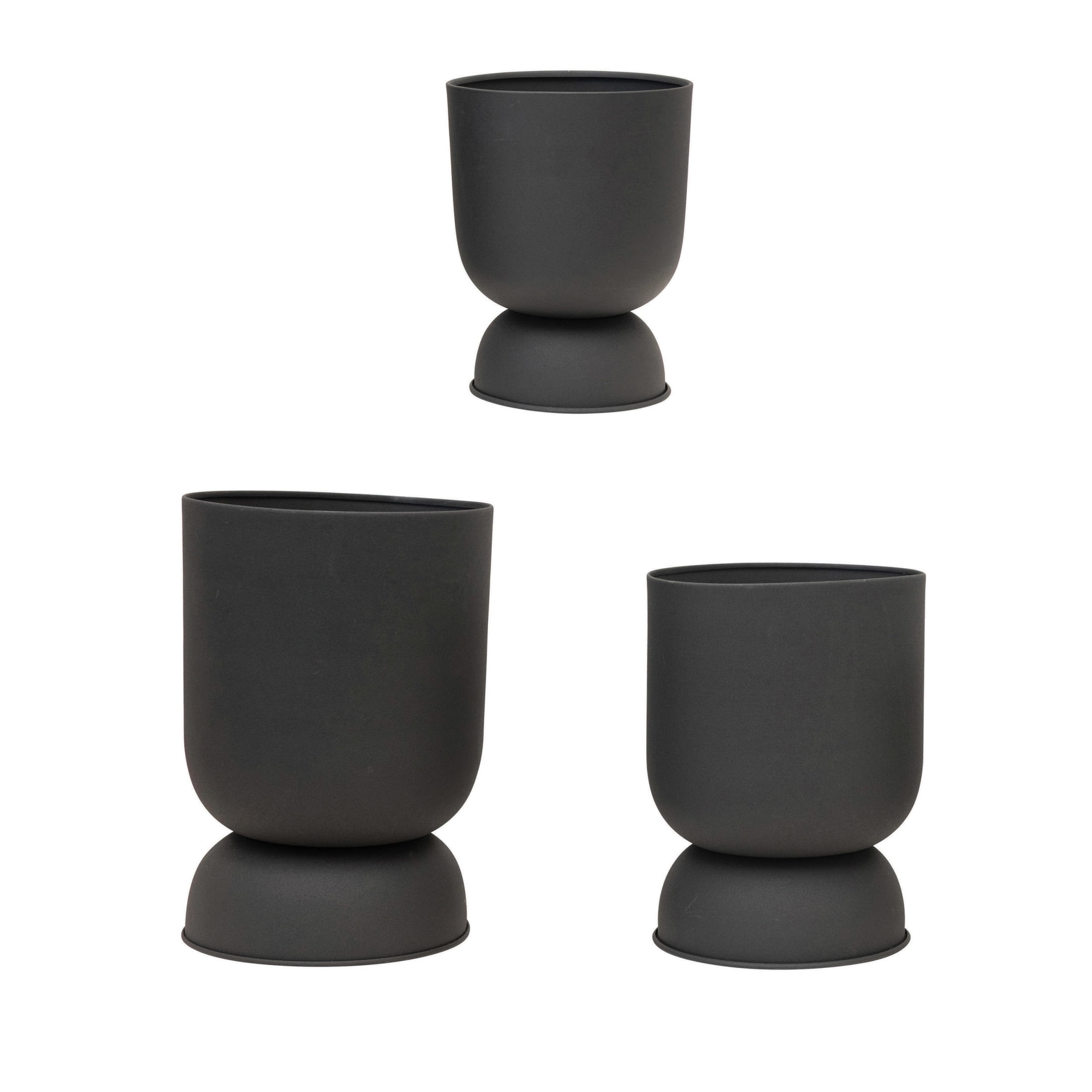 Bloomingville Textured Metal Footed Planters, Black Finish, Set of 3 (Holds 9", 8" & 7" Pots)