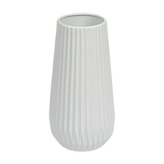 Bloomingville Round Stoneware Fluted Vase with Embossed Lines, Matte White