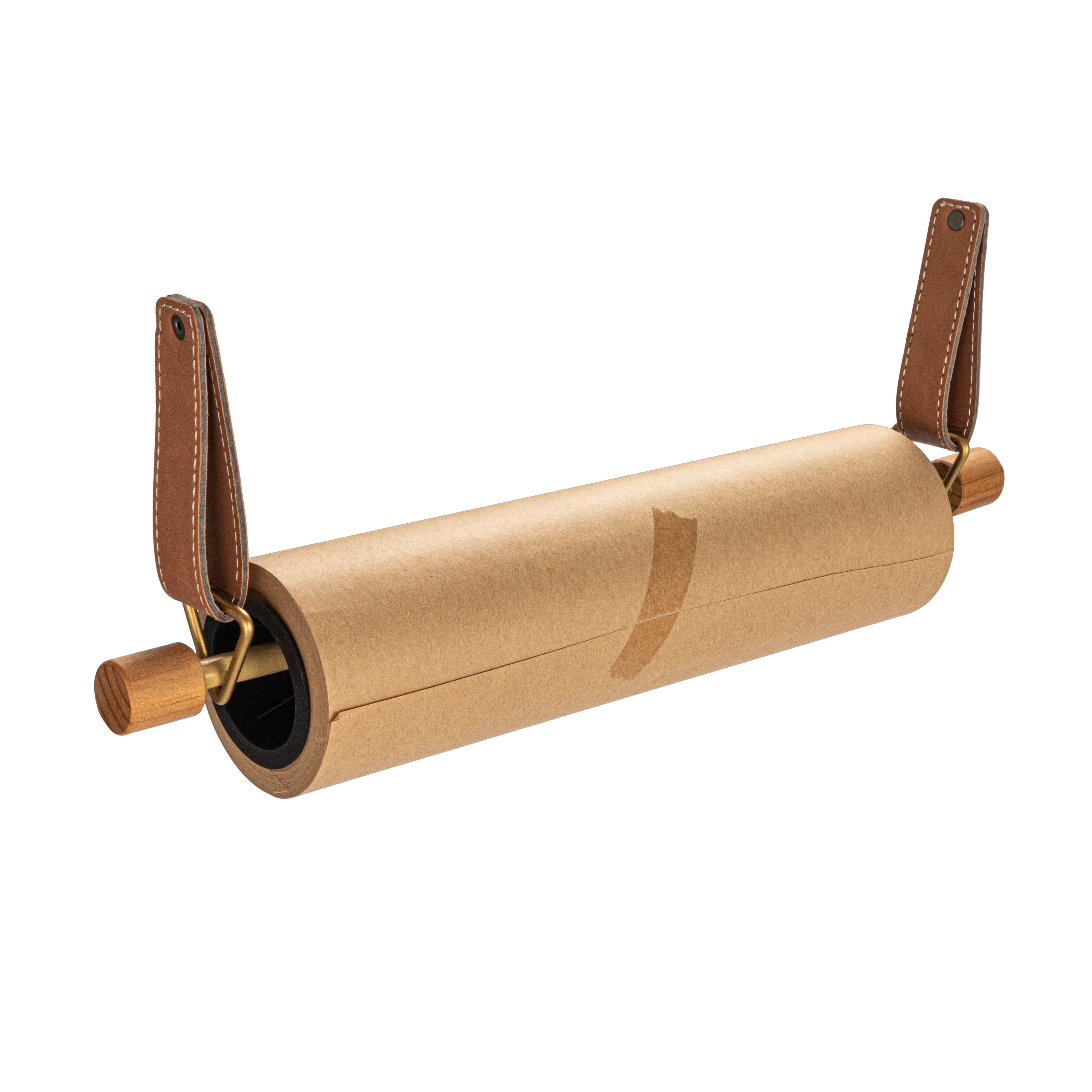 Natural Wood Wall Mounted Paper Dispenser with Leather Straps