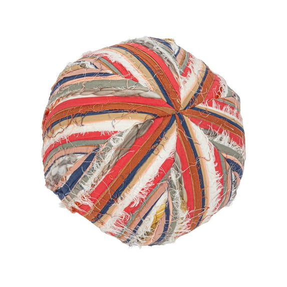 Bloomingville Woven Cotton Blend Orb Pillow with Ripped Fabric Stripes, Multicolor