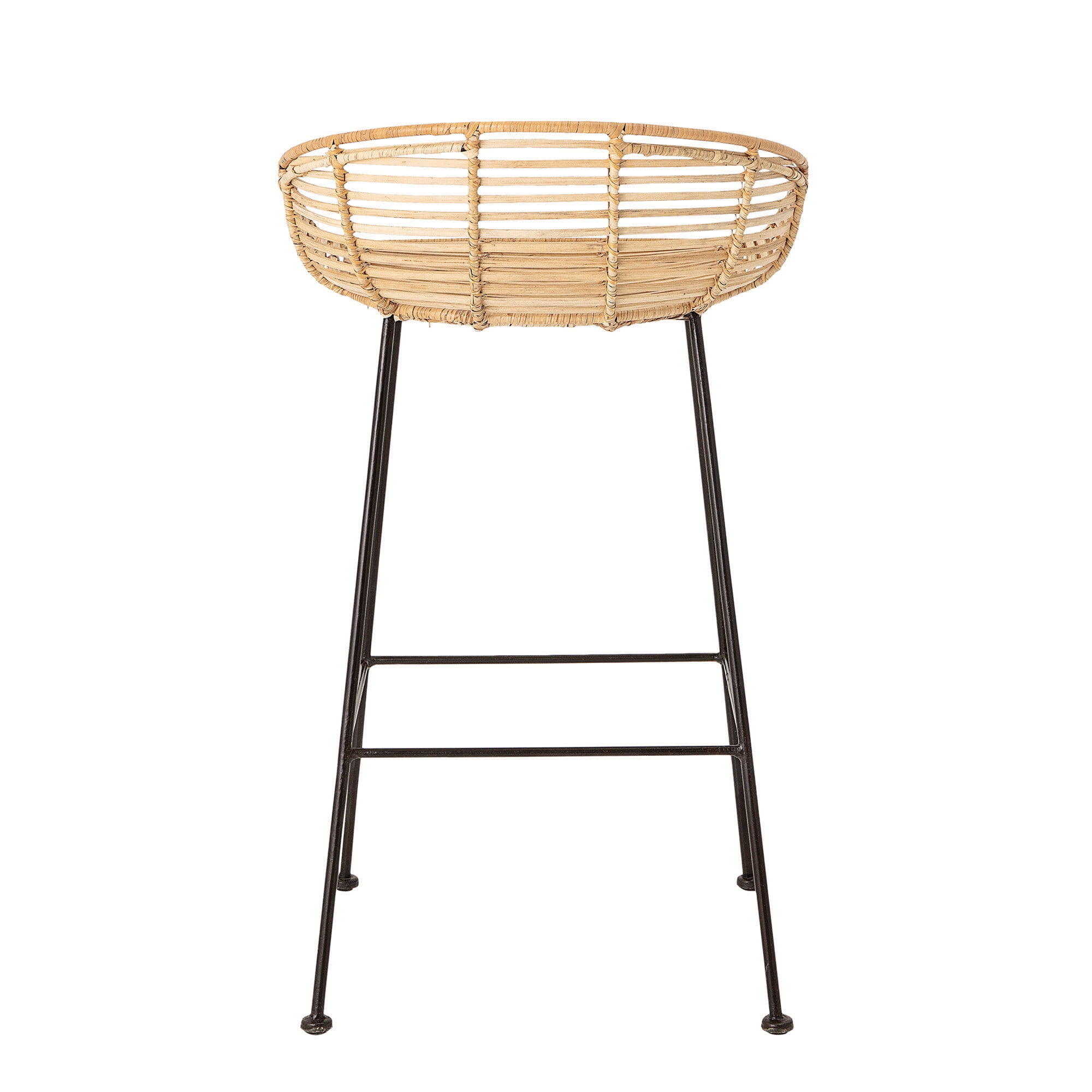 Modern Beige Wicker Rattan Bar Stool with Black Metal Legs
