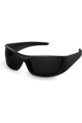 Polarized Sunglasses for Sensitive Eyes, Wrap Around, Super Black CAT 4