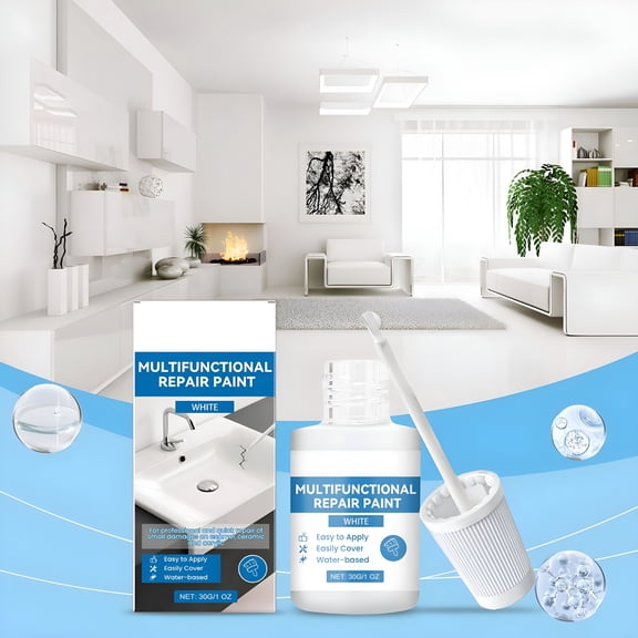 Bloomoria White Enamel Paint 30ml for Bath Repair - Strong Enamel Touch-Up Paint for Fixing Small Scratches,Defects & Cracks in Bathtubs,Ceramic Sinks,& Porcelain Surfaces