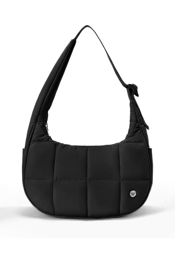 Small Puffer Crescent Shoulder Bag for Women Lightweight Water-Resistant Nylon Purse with Adjustable Strap & Multiple Pockets