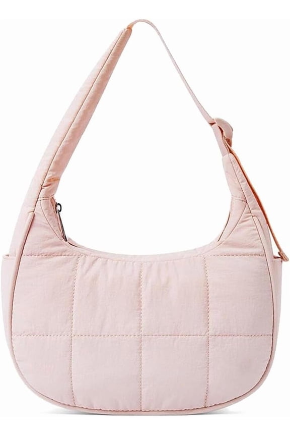 Small Puffer Crescent Shoulder Bag for Women, Nylon Quilted Shoulder Hobo Purses, Adjustable Shoulder Strap