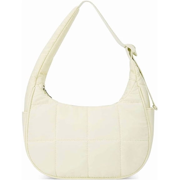 Small Puffer Crescent Shoulder Bag for Women, Nylon Quilted Shoulder Hobo Purses, Adjustable Shoulder Strap