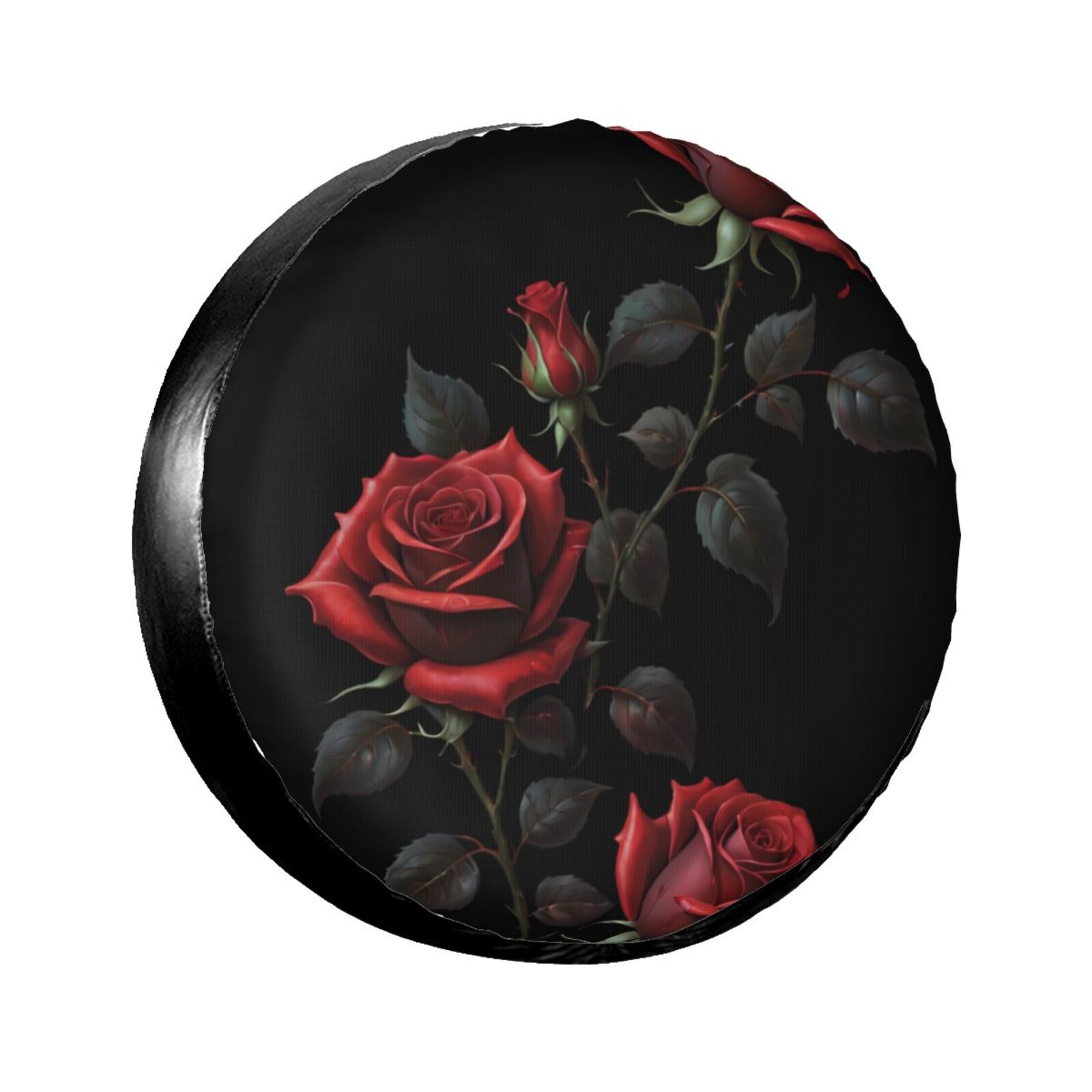 Blooms Red Roses in Mysterious Splendor The spare tire cover is