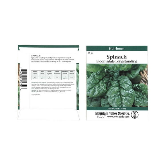 Bloomsdale Spinach Seeds - Long Standing - 15 g Packet - Heirloom, Non-GMO Gardening Seeds - Microgreens and Salad Garden