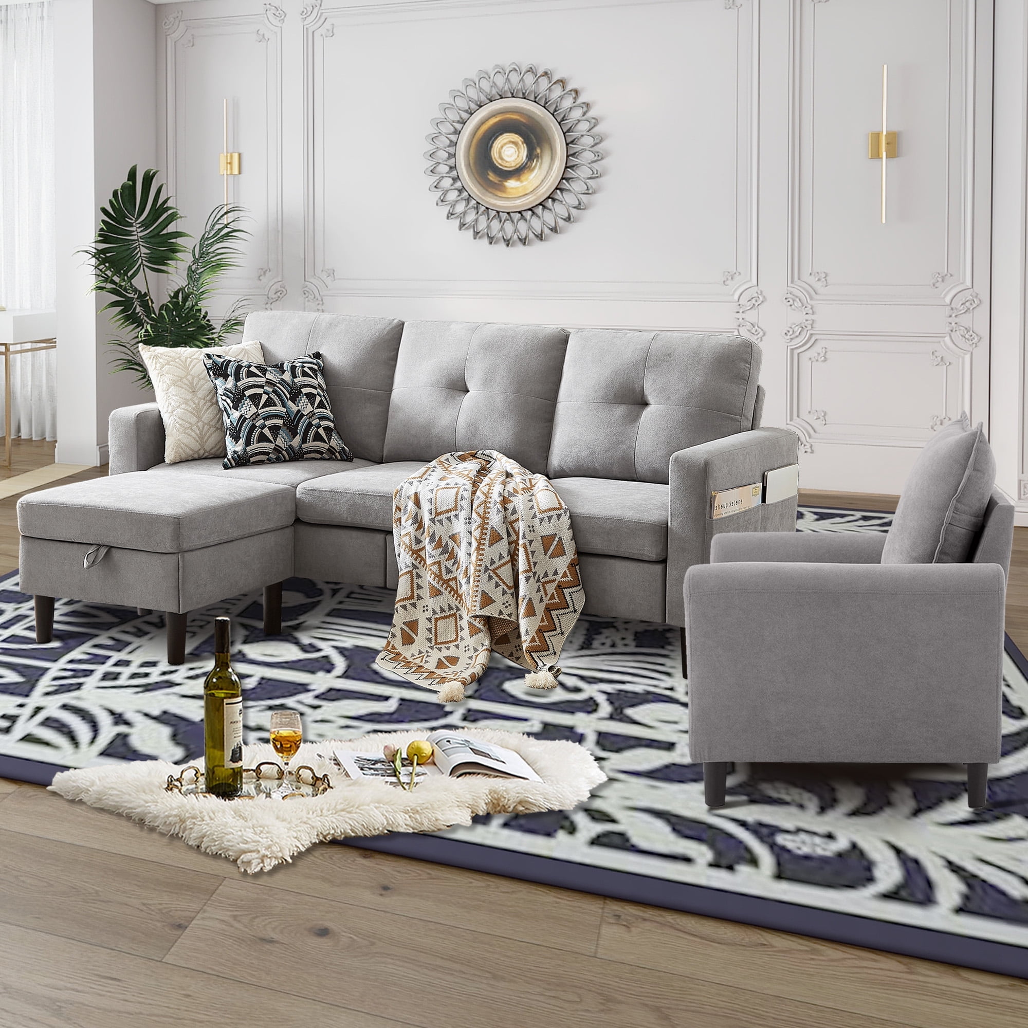 Soscana Convertible Modular Sectional Sofa Couch with Storage Ottoman