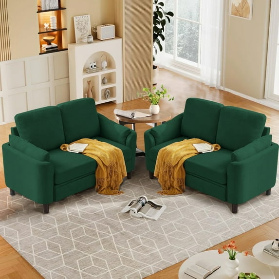 Soscana Small Sofa Couch Loveseat, 2 Seater Sofa for Living Room Apartment Bedroom Studio Office Small Space,Green,2pcs