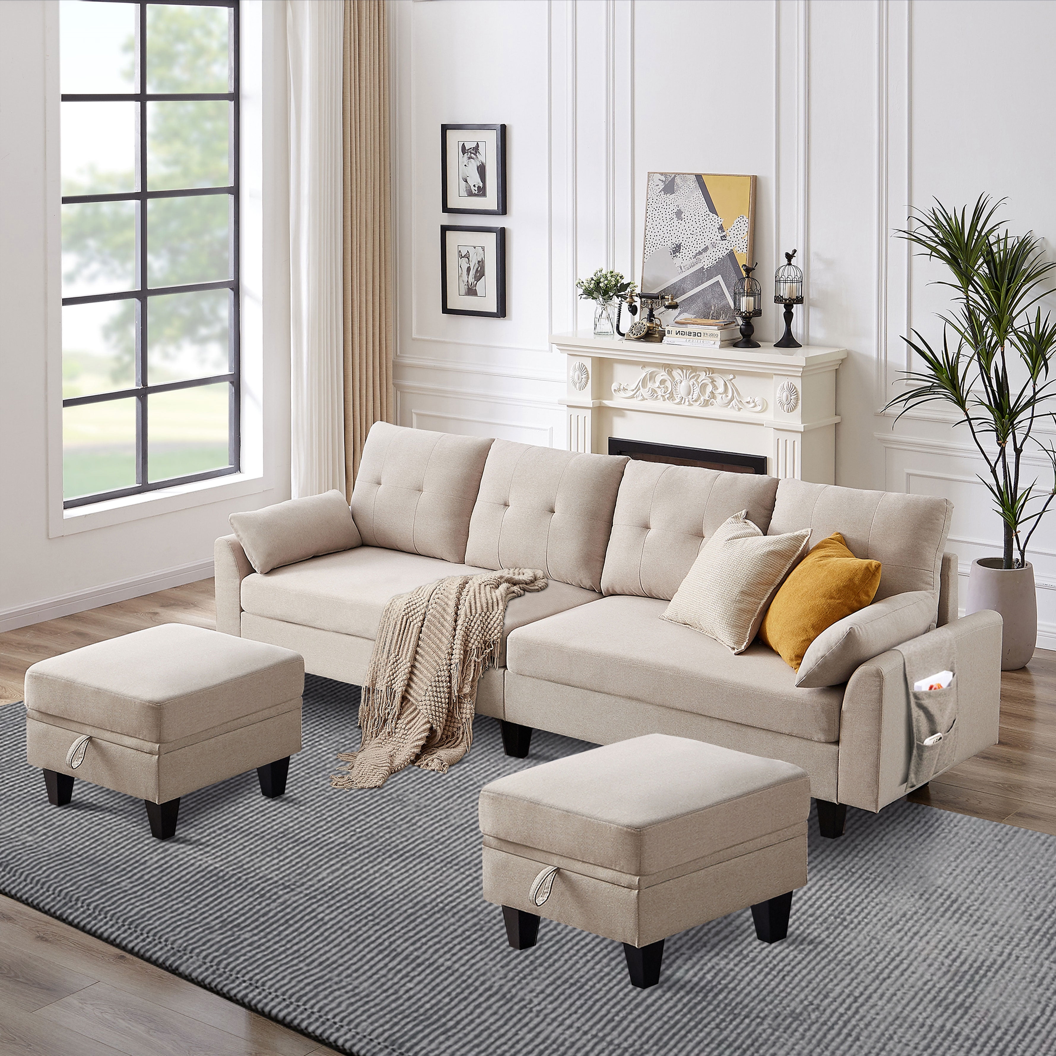 Bloomwhale Modular Sectional Sofa with Double Ottomans Ushaped 4 Seat