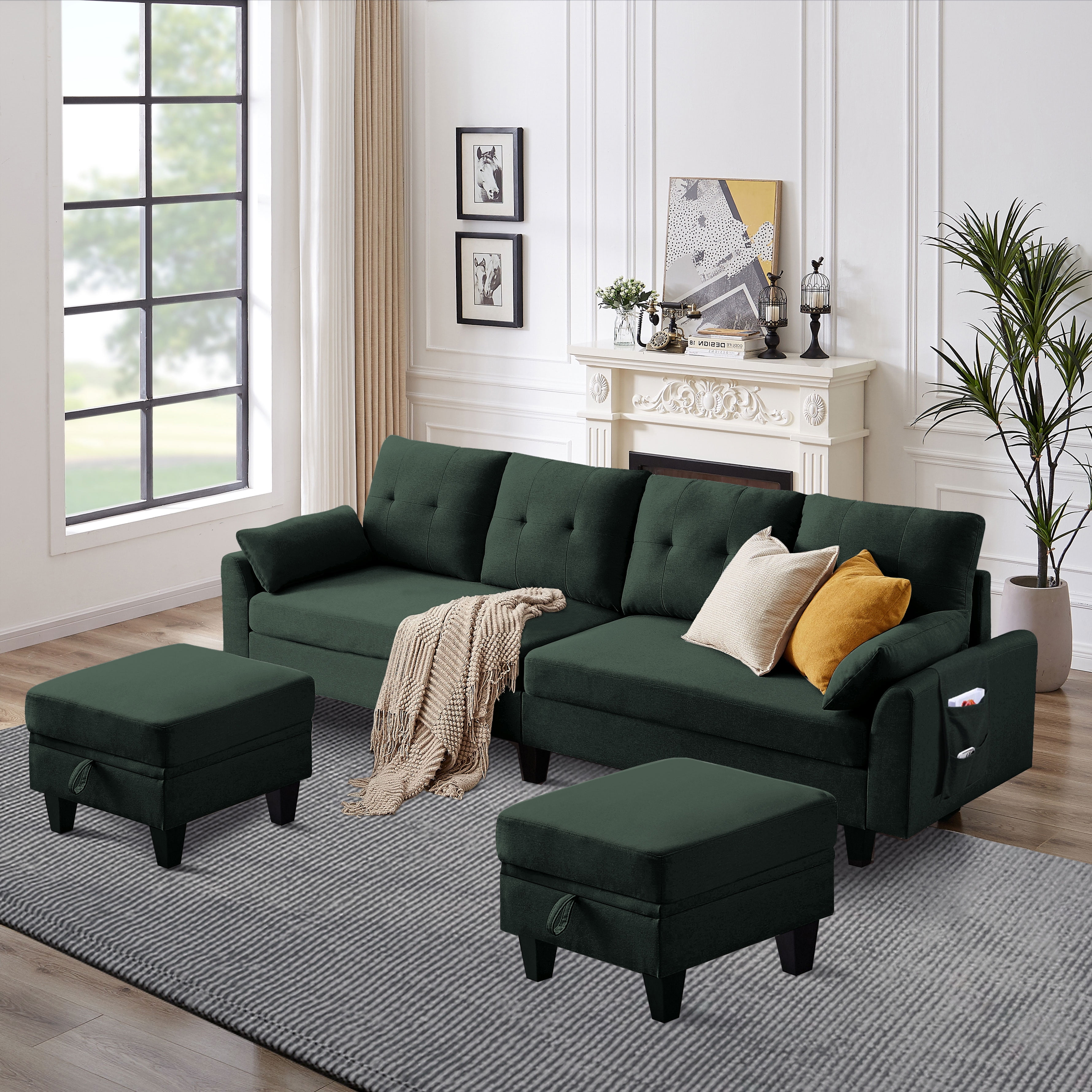 Bloomwhale Ushaped 4 Seat Modular Sectional Sofa with Double Ottomans