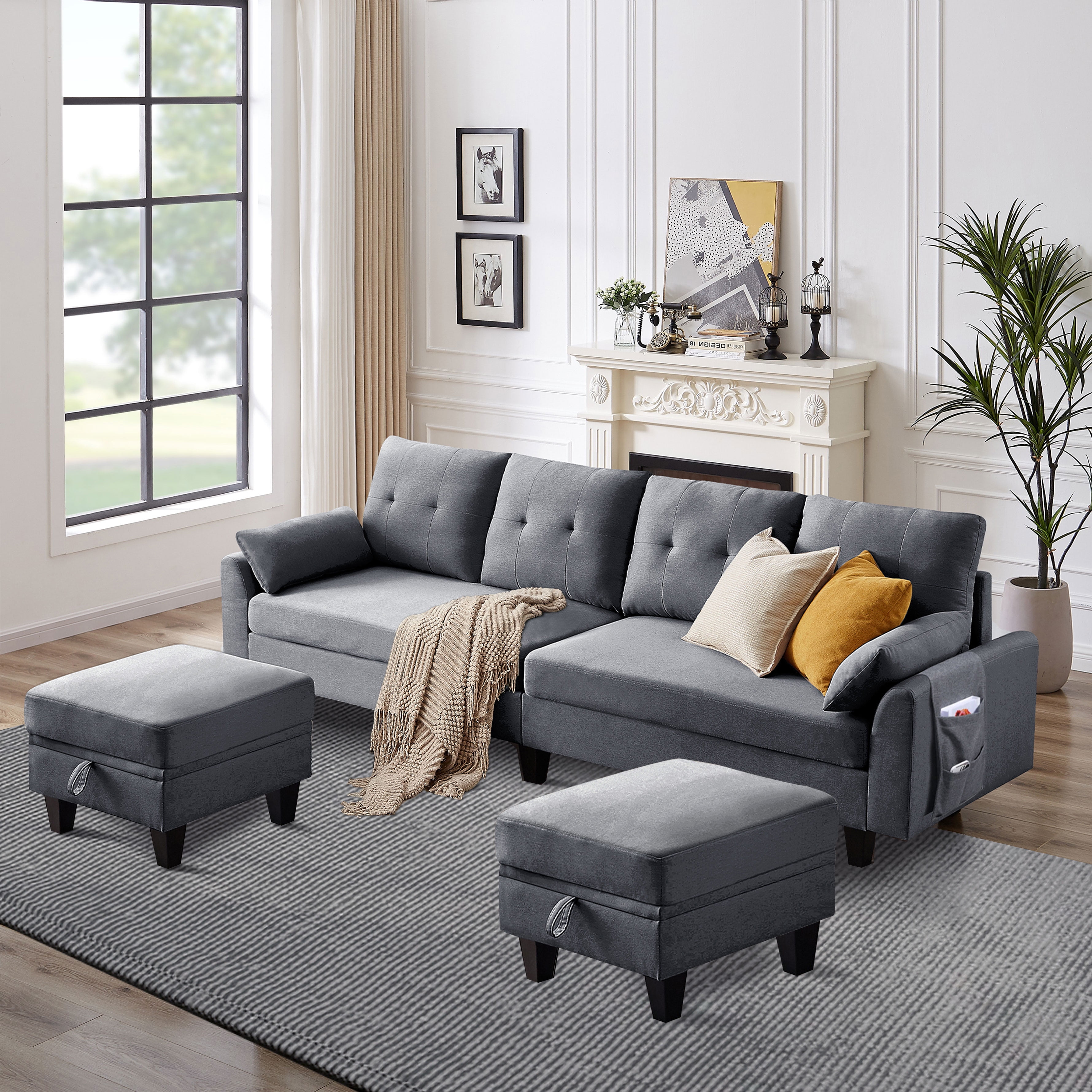 Bloomwhale Modular Sectional Sofa with Double Ottomans Ushaped 4 Seat