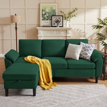 Bloomwhale Sectional Sofa with Storage Footstool and Side Pocket
