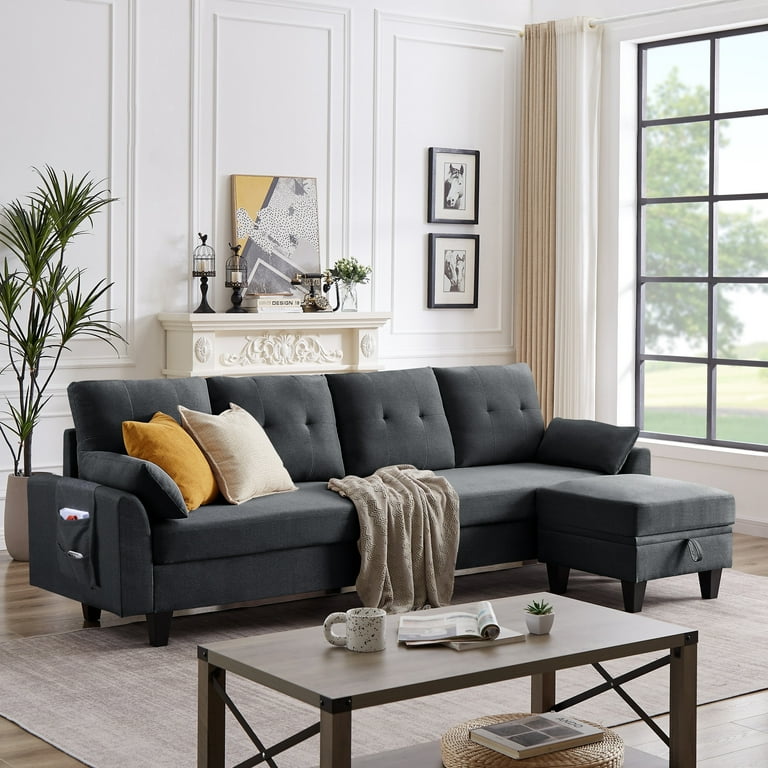Bloomwhale 4 Seater Sectional Sofa L Shaped Storage Footstool Side Pocket Double Cushion Walmart