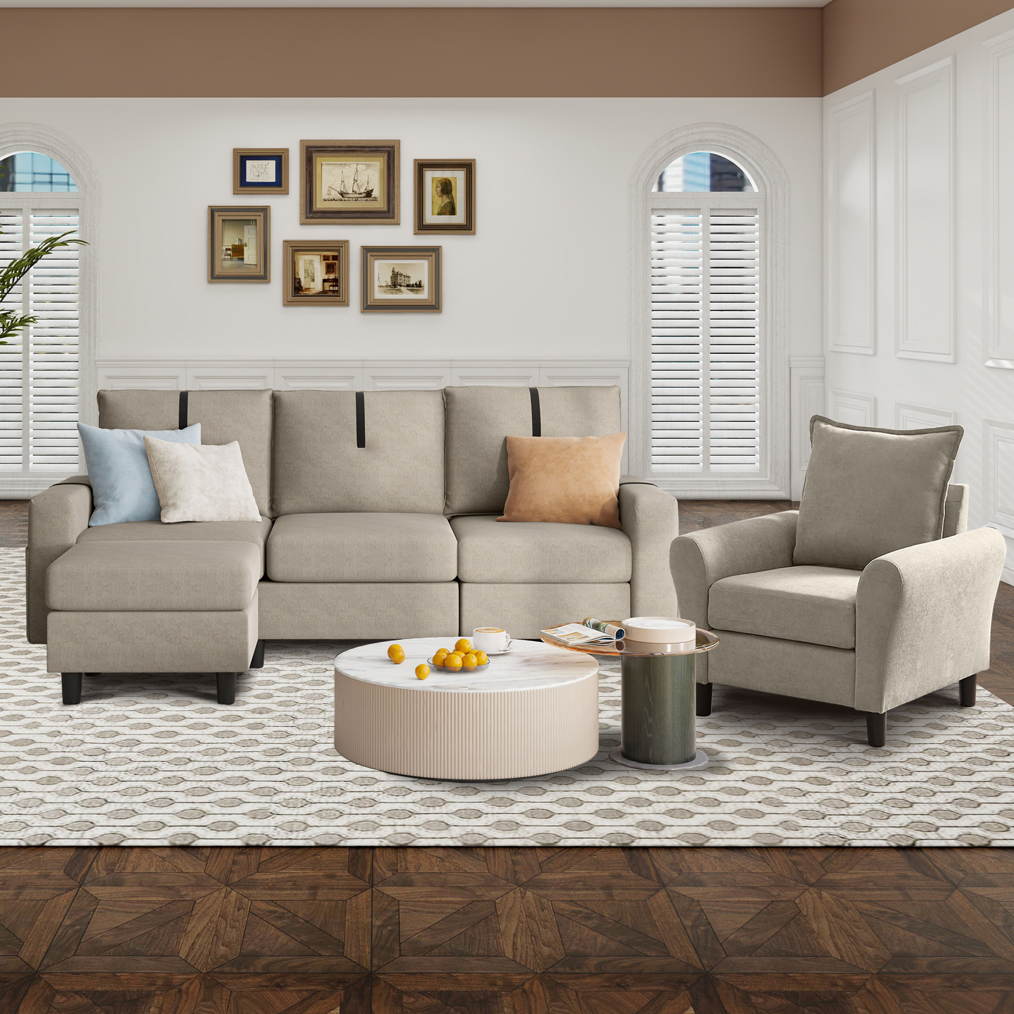 Mjkone LShaped Sectional Couch with Storage Ottoman, Living Room Furniture Suitable for Small