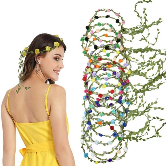 Bloomy Rose Flower Headband,Women Floral Crown Wreath ,Flower Crown Hair Wreath,Beach Simulation Rose Flower Mori Headband Wreath Photo Props