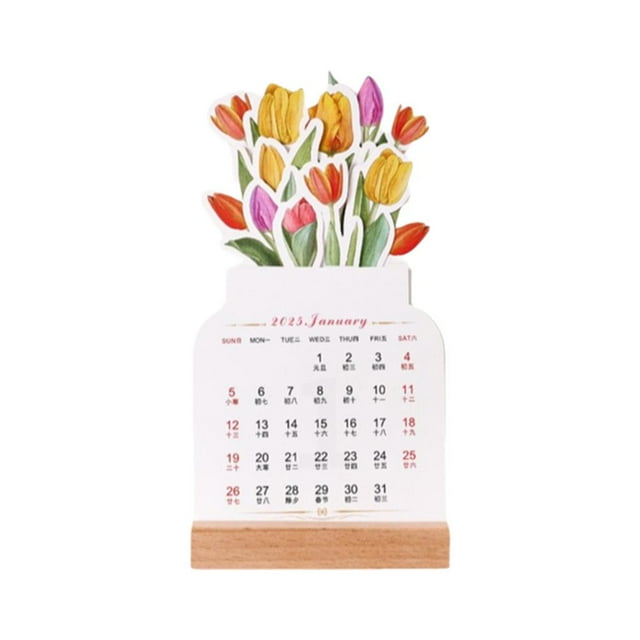 Bloomy ers Desk Calendar 2025,Fll Desktop Calendar with Wooden Base,12