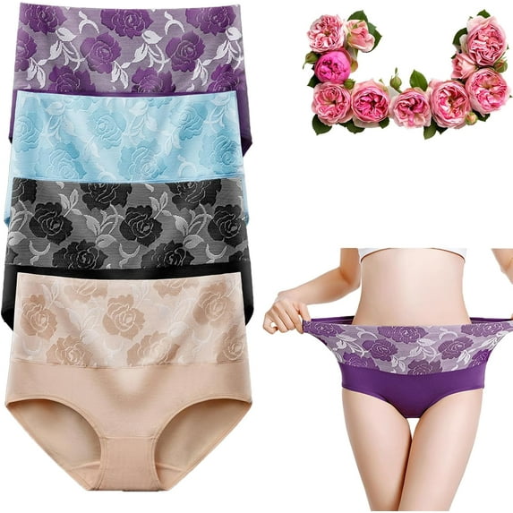 Bloomyfit Leak Proof Underwear for Women, Bloomyfit High Waist Tummy Control Panties, Rose Jacquard Ladies Panty
