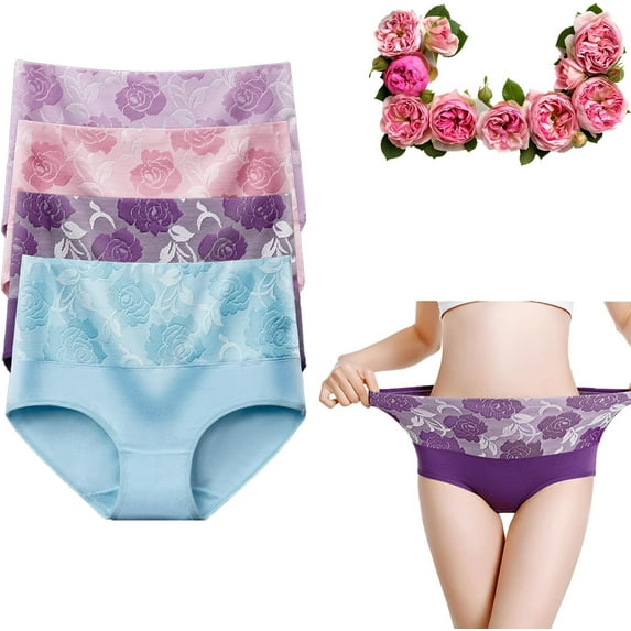 Bloomyfit Leak Proof Underwear for Women, Bloomyfit High Waist Tummy Control Panties, Rose Jacquard Ladies Panty