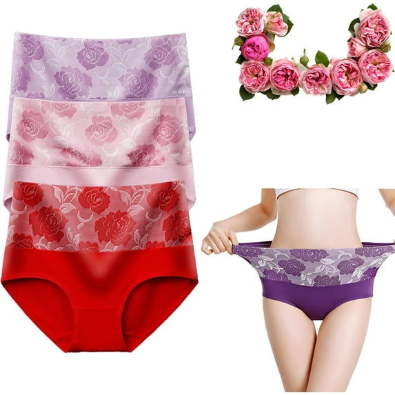 Bloomyfit Leak Proof Underwear for Women, Bloomyfit High Waist Tummy Control Panties, Rose Jacquard Ladies Panty