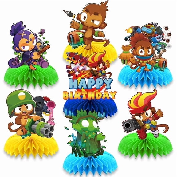 Bloons TD 6 Honeycomb Centerpieces 7Pcs 3D Table Decorations Party Supplies