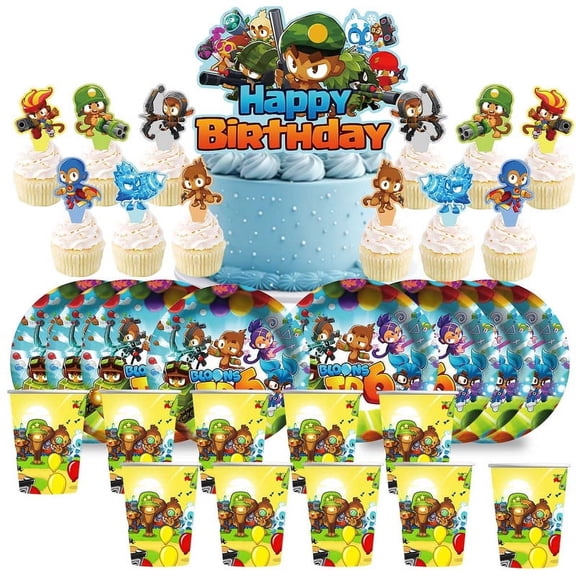 Bloons TD Birthday Cups Party Supplies Plates Fans Decorations Cake Topper Decor