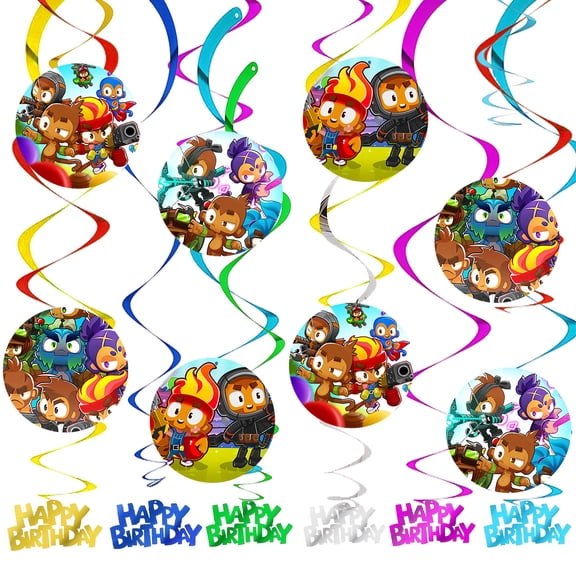 Bloons TD Party Decorations Hanging Swirl Sign Whirls Birthday Streamer Ceiling Decor Supplies 14 pcs