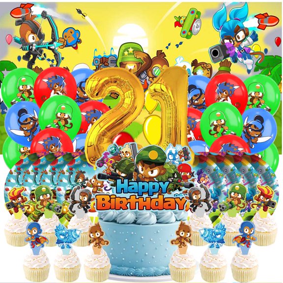 Bloons TD Tower Defense Balloons Party Supplies 21th Decor Tableware Birthday Cake Topper Decorations Banner Backdrop