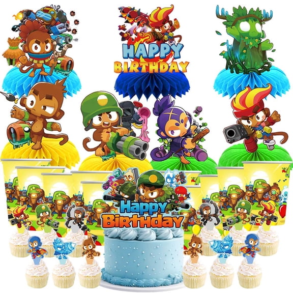 Bloons TD Tower Defense Party Supplies Decor Cups Fans Decorations Honeycomb Centerpieces Cake Toppers