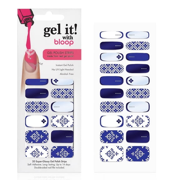 Bloop fully cured Real Gel Nail Polish Strips, Porcelain Gloss, No UV/LED lamp needed, Gloss finish, Adhesive nail stickers, No mess, No drying time, Handmade, Alcohol free, Peels off, 20 strips