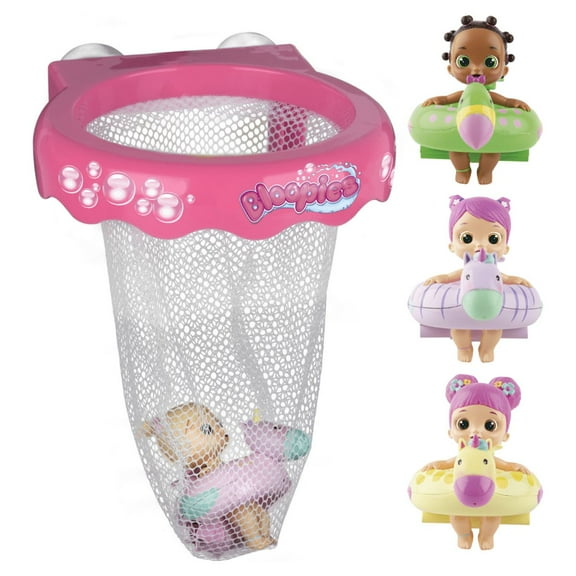 Bloopies Floaties 4 pack Bath Time Dolls - Includes a Tub Organizer!