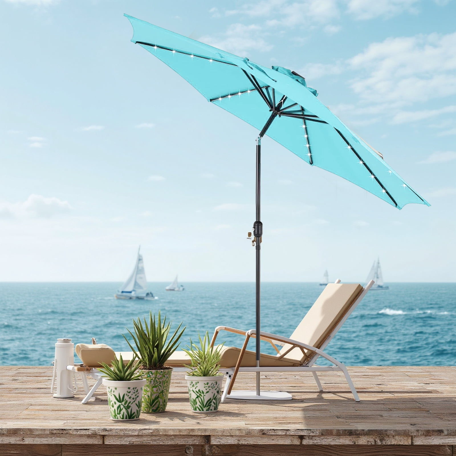 Blorly 10FT Solar Patio Umbrella with 32 LED Lights, Outdoor Umbrellas ...
