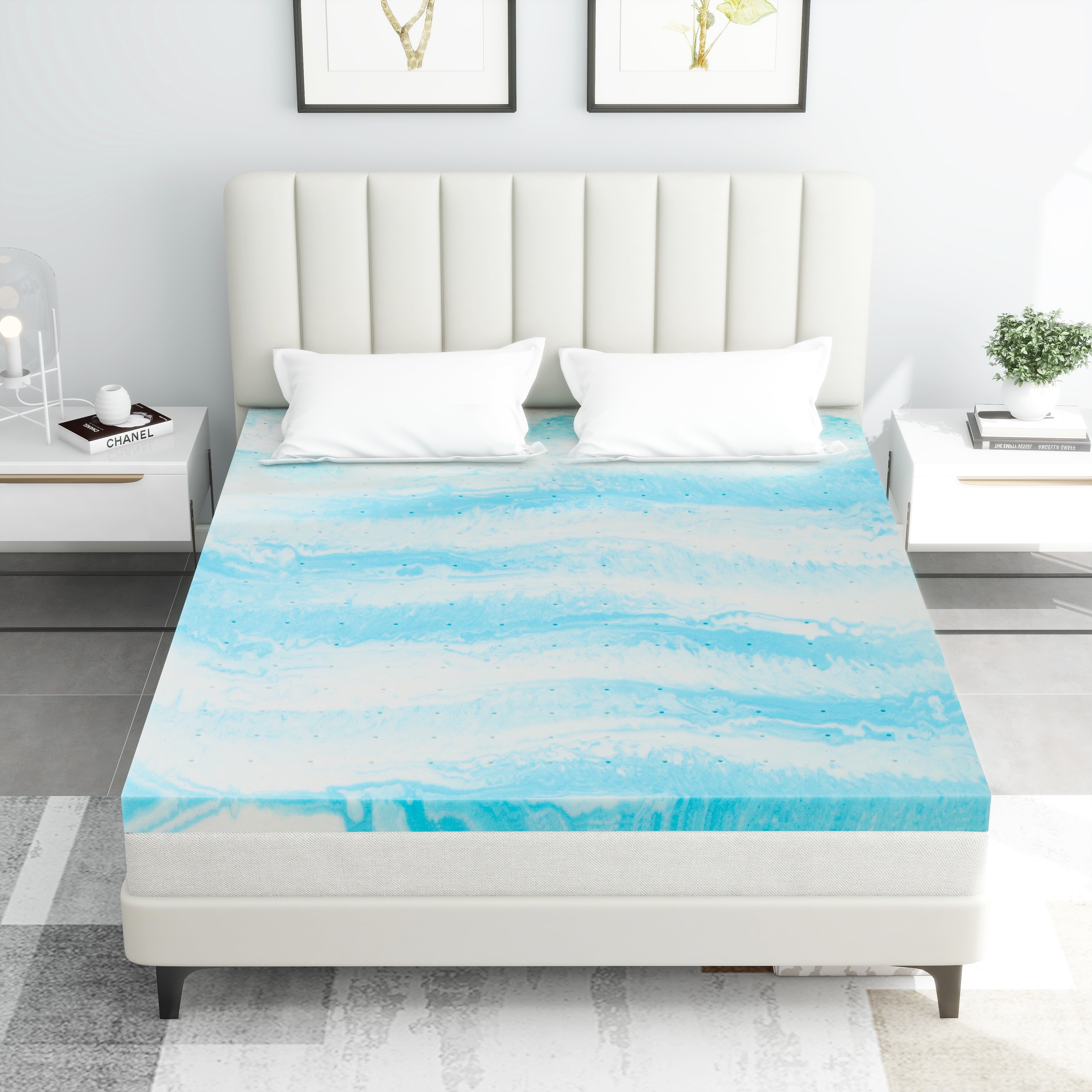 King Size Blue Gel Memory Foam Mattress Topper