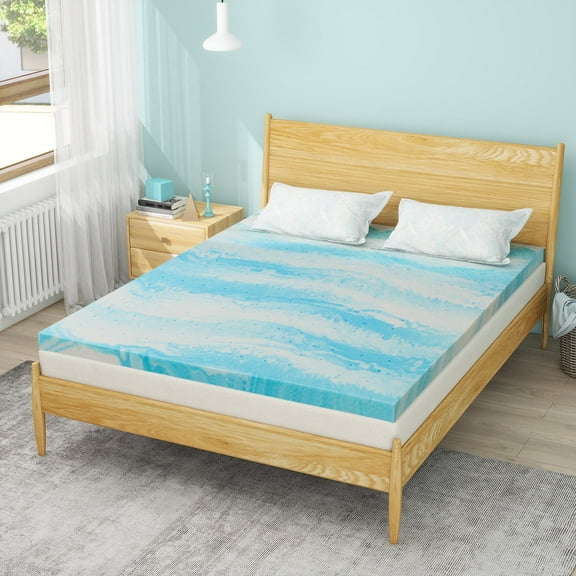 Blorly Mattress Topper, 3 inch Queen Gel Memory Foam Mattress Topper, Soft Bed Pad for Pressure Relief, Blue
