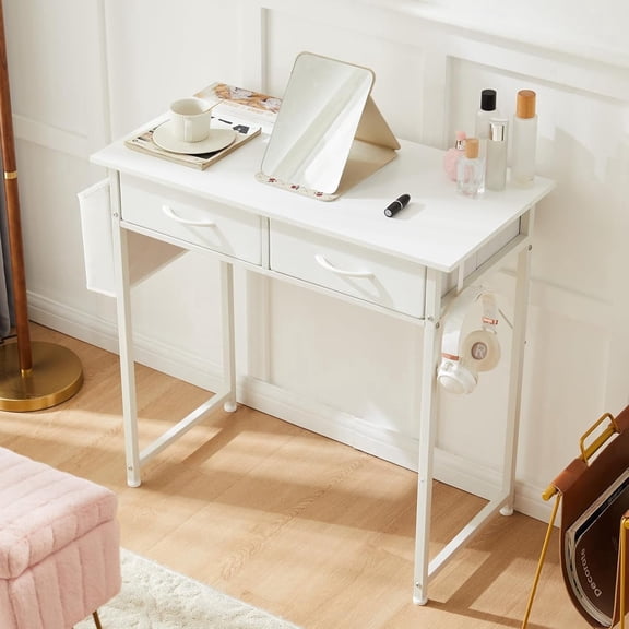 Taoset 32" Computer Desk, Small Desk with Fabric Drawers, Easy Assembly for Small Space, Bedroom, Home Office, White