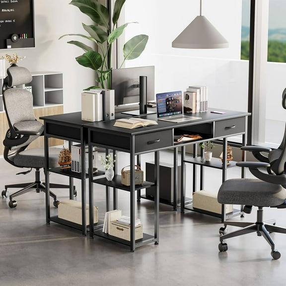 Blorly 48" Computer Desk, Long Desk with Storage Fabric Drawers, Easy Assembly for Small Space, Bedroom, Home Office, Black